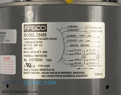 Condenser Fan Motor D5458 Alternate Product View