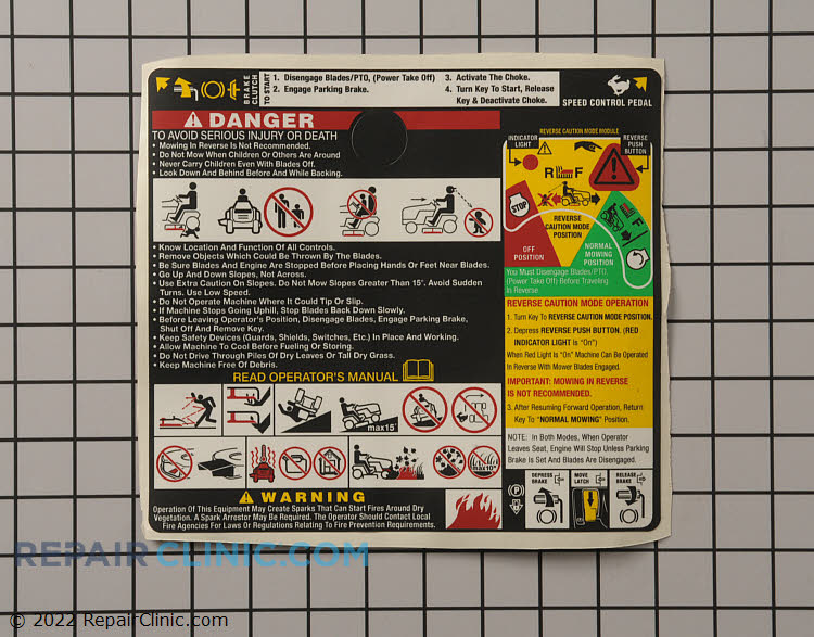 Lawn Mower Label 777s35328 Label Repair Clinic