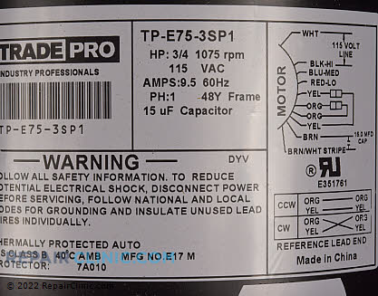 Blower Motor TP-E75-3SP1 Alternate Product View